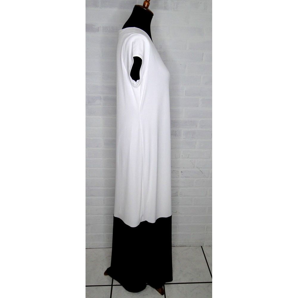 Chico's White Black Slinky Stretch Cap Sleeve Color Block Maxi Dress Size 1 Med8 - Picture 4 of 5